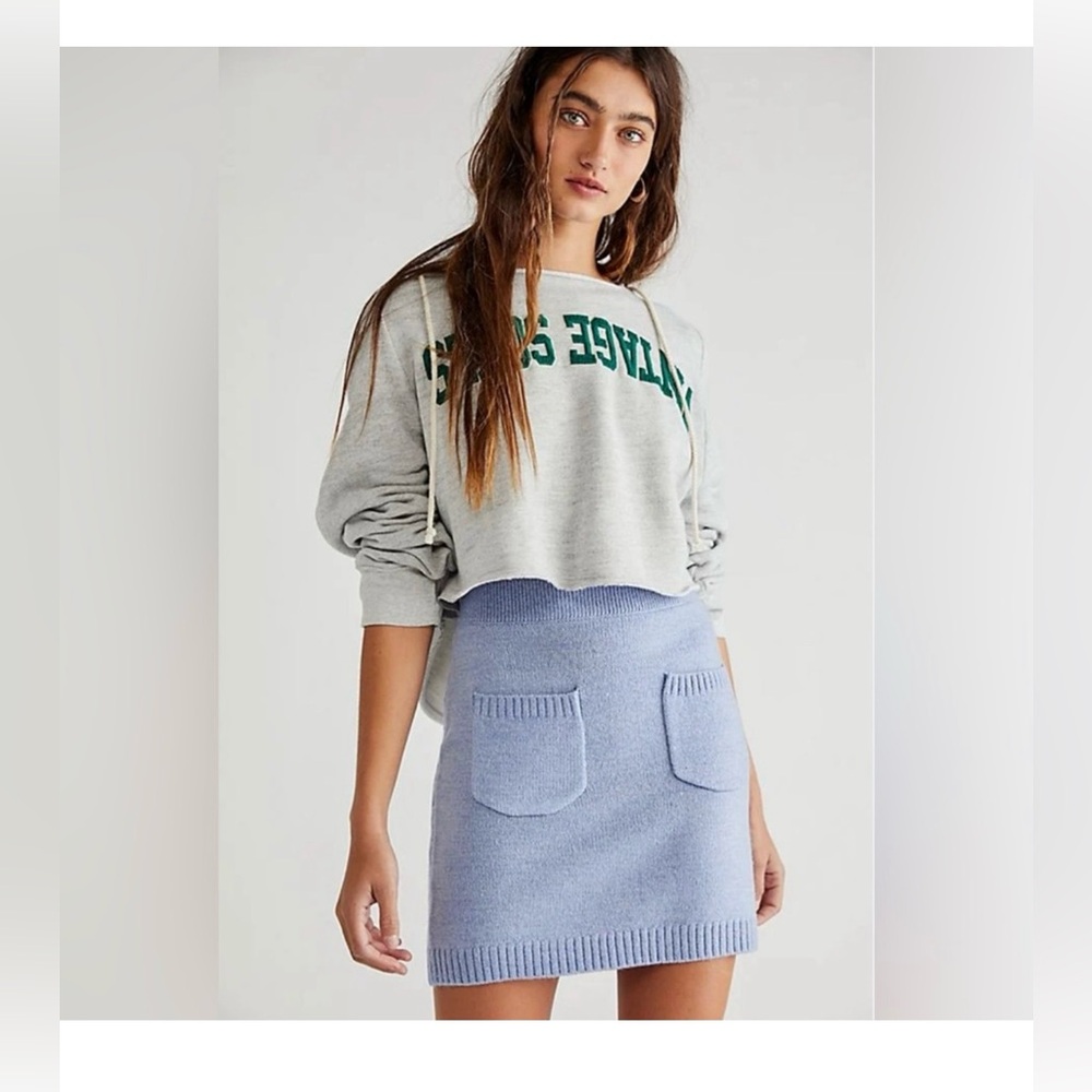 NWT Free People Viola Stylish Blue Knit Skirt L - Picture 2 of 8